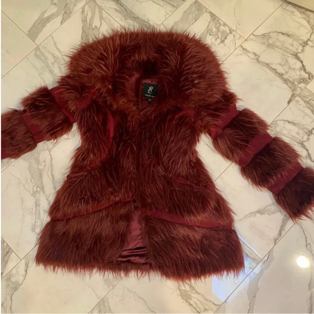 Rachel Zoe upscale wine colored faux fur jacket, 3/4 length 🍷 - Picture 13 of 15